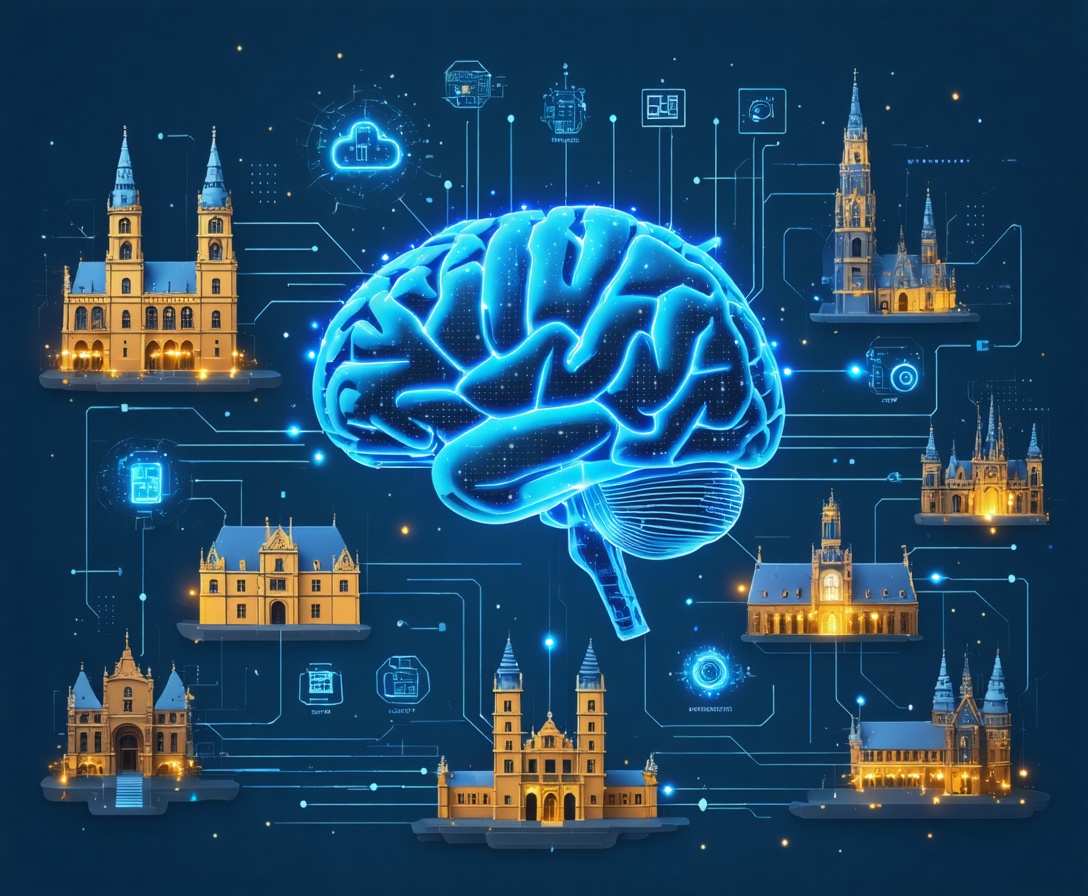 Abstrakte digitale Darstellung von künstlicher Intelligenz in Verbindung mit Tradition